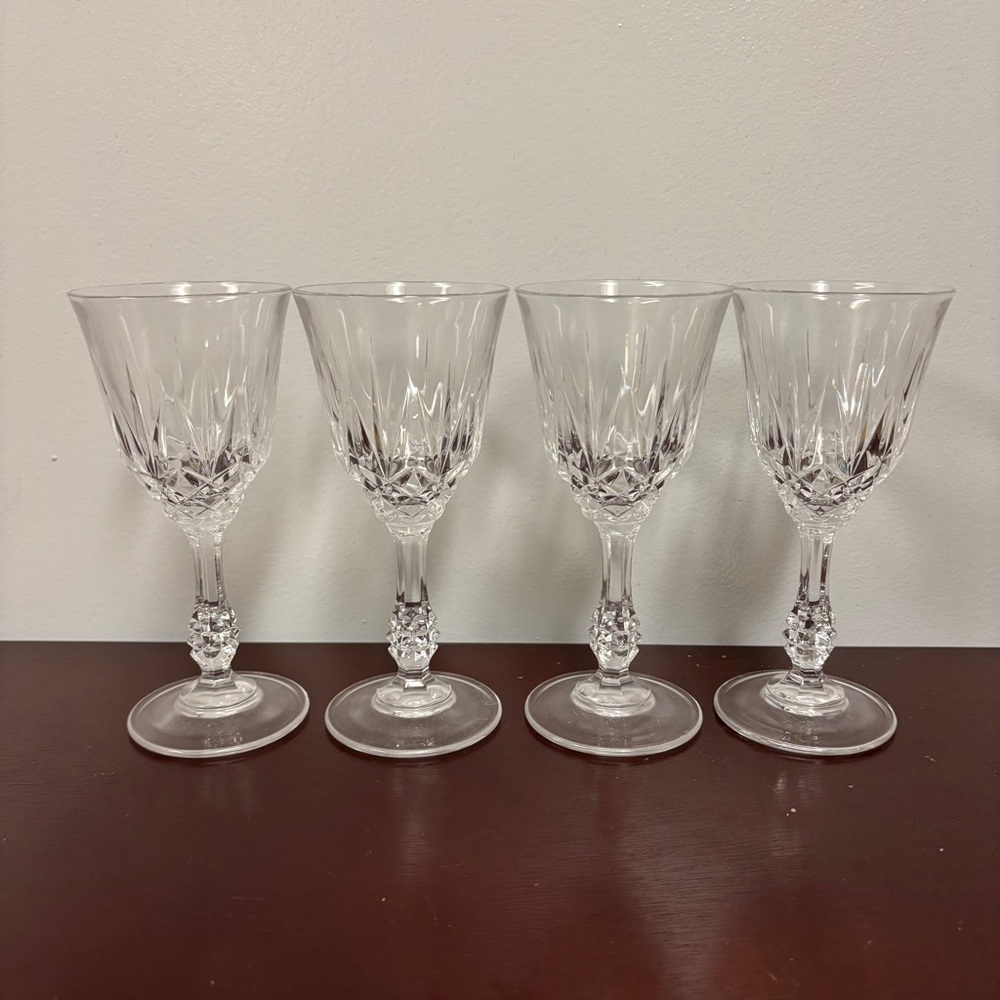 Beautiful 1980s Vintage Crystal Wine / Cordial Port Glasses Set Of 4